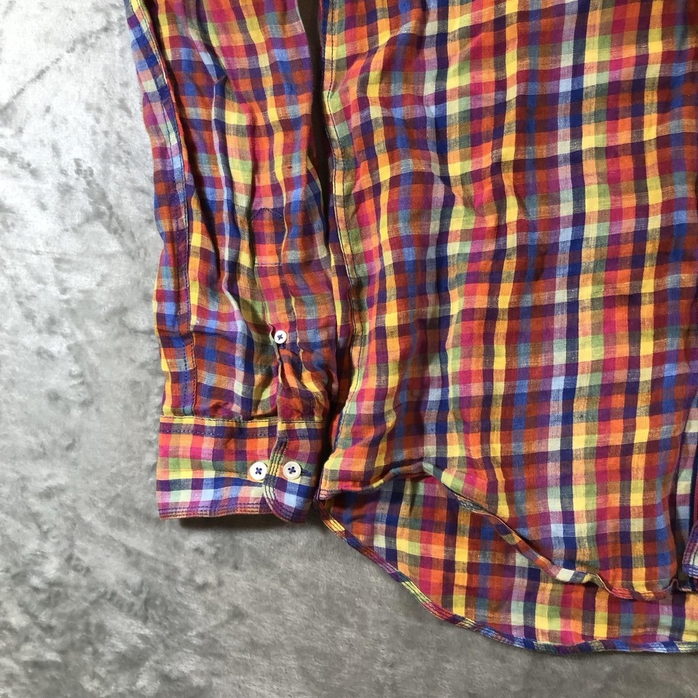 Bugatchi Uomo Shirt Mens Medium Multicolor Linen Long Sleeve Button Front - Picture 2 of 16